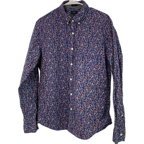 Retro J.Crew Mens Slim Fit Floral Button-Down Shirt L 100% Cotton Blue/Red 7831G - Picture 1 of 7